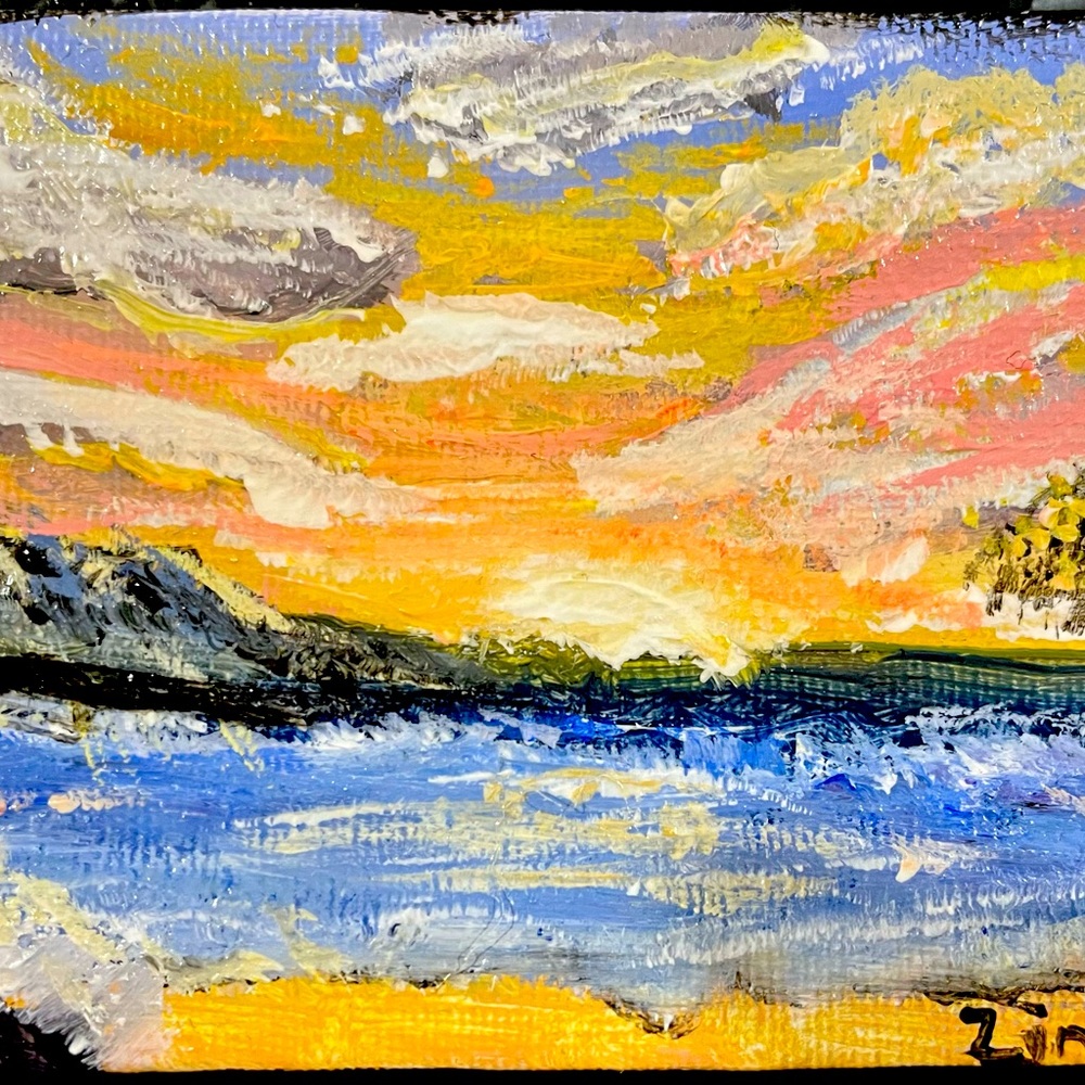 Mountain seascape - 3.5” x 2” (miniature) for dioramas or your desk!